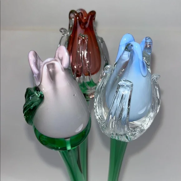 Mikasa Art Glass Hand Blown Murano Style ~ in Reddish/Blue/Lavender Tulip 🌷(3) - Picture 12 of 16
